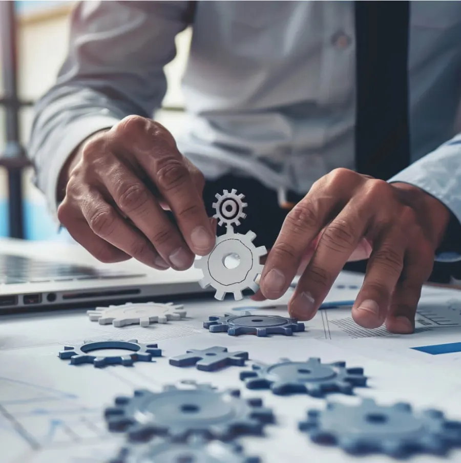 Consultant arranging gears on project plans